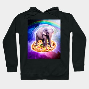 Elephant Riding Pizza In Space With Rainbow Hoodie